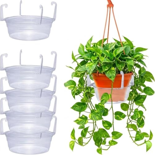 Bandeja colgante de goteo para plantas de 8 pulgadas con ganchos, bandejas de goteo de plástico transparente y cesta colgante, bandeja colectora de agua, platillo colgante para plantas, platillos