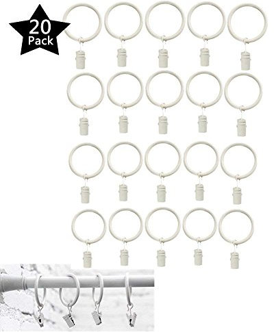 Ltsstoreuk 1 Inch Decorative Metal Drapery Curtain Rings with Clips, White Shower Cafe Window Curtain Clip Rings, Fits Up To 3/4 Inch Rod, Set of 20 (white)