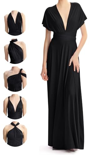 INFIWING Infinity Dresses for Women with Bandeau,One Size Wrap Dress Long Maxi Bridesmaids Convertible Dresses,Wedding Guest Multiway Dresses Black