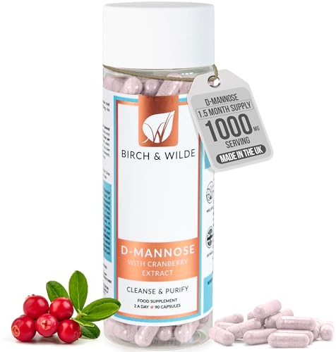 D-Mannose 1000mg Capsules with 36:1 Cranberry Extract | High Strength UTI Support & Bladder Supplement for Women & Men | Natural Urinary Tract Health | Vegan, UK Made, 90 Capsules (1.5 Month Supply)