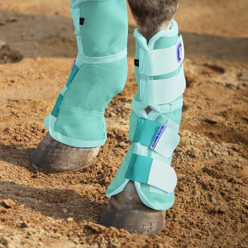Harrison Howard Lot de 2 guêtres anti-mouches pour cheval - Ajustement parfait - Bottes en maille dense avec confort ventilé - Protection fiable contre les éléments d'été - Menthe - Taille L