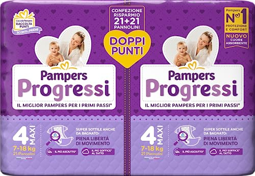 Pampers Progressi Maxi, Pacco Doppio, Taglia 4 (7-18 kg), 42 Pannolini