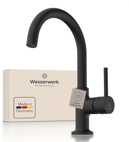 Wasserwerk Waschbeckenarmatur WT14 | Wasserhahn Bad | Badarmatur für Waschbecken | Einhebelmischer Bad | Mischbatterie Badezimmer | Made in Germany | Chrom (Schwarz)