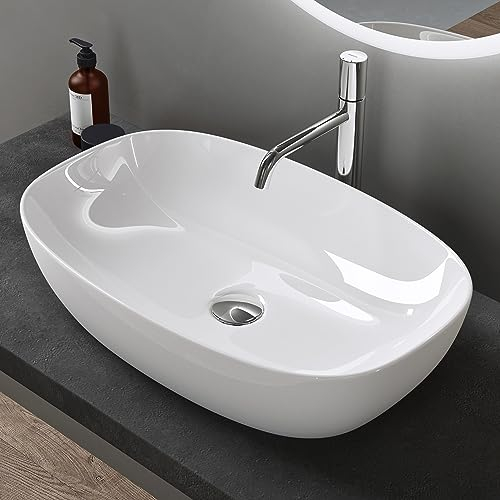 doporro Aufsatzwaschbecken Keramik Gäste-WC Waschbecken Waschschlae 60cm weiß glänzend Handwaschbecken Waschplatz Brüssel104