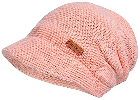 CHUANGLI Dam vinter slouchy mössa hatt med varm fleece fodrad stretchig snö stickad mössa tjock baggy skalle skidmössa med visir, Rosa, en storlek