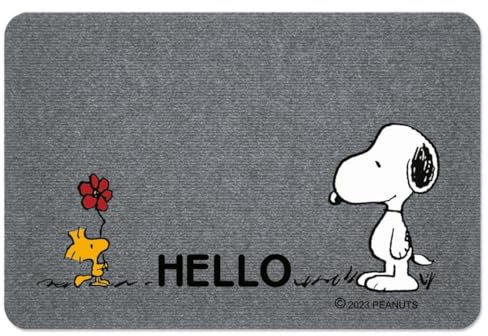 Fußmatte für den Eingangsbereich, Gummi, rutschfest, strapazierfähig, Motiv: Snoopy Welcome (Hello Grau)