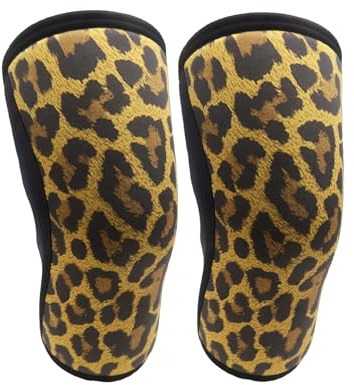 RUNTOP Knee Sleeves(1 PAIR) 7 mm Neoprene Knee Supports Pain Compression Brace Cap for Squats Cross Fitness Training WODS Weightlifting Powerlifting Knee Pads For Men Women Kids (M, Yellow Leopard)
