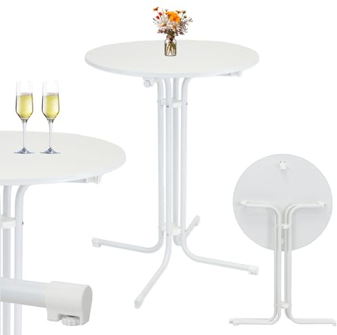 TRUTZHOLM Stehtisch klappbar Ø 80 cm in Weiß Höhe 110 cm Stahl Gastrotisch Partytisch Bistrotisch Empfangstisch Indoor & Outdoor für Hochzeiten und Gartenfeste wetterbeständig pflegeleicht
