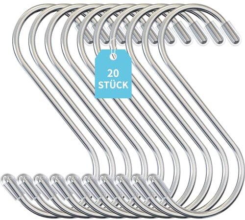 GOLDEROC 20 ganci a S grandi, 11 cm, ganci da appendere, gancio doppio, gancio in metallo, gancio in acciaio inox, gancio da cucina, gancio per ringhiere da balcone, appendiabiti da campeggio