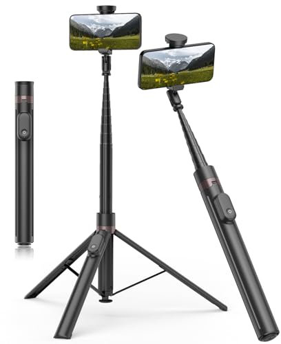 TONEOF 180cm Automática Palo Selfie Trípode, Tripode para Movil con Control Remoto Magnético Recargable,Soporte Movil Giratorio de 2 Eje de 360°,Trípode Estable para iPhone/Android-Negro