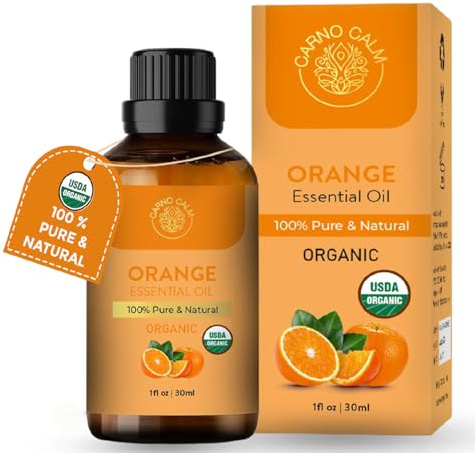 Carno Calm Aceite esencial de naranja dulce orgánico 30 ml | Aceite esencial 100% puro de naranja natural para difusor, aromaterapia, fragancia de habitación, fabricación de jabón y velas | 1 fl oz