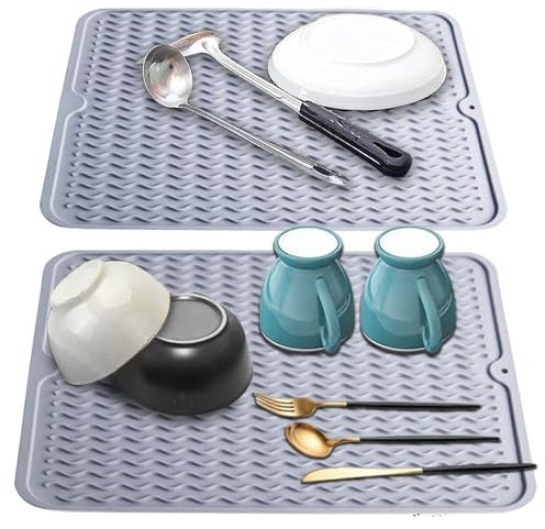 UDILEO 2 pezzi tappetino scolapiatti, tappetino lavandino cucina silicone, Tappetino in silicone Antiscivolo per Lavello Tovaglietta