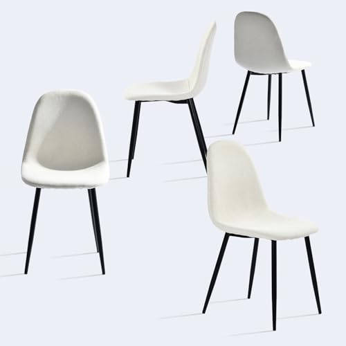 MEUBLE COSY Set med 4 skandinaviska matstolar för kök vardagsrum kontor vadderat ryggstöd utan armstöd av tyg metallben, beige