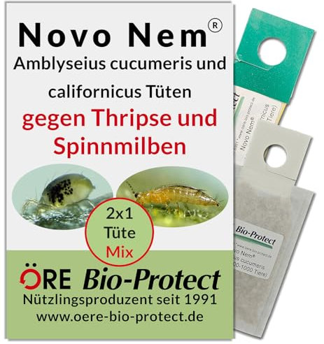 Novo Nem® Raubmilben Kombipack – 2 x 1 Tüte für 1-2 Pflanzen gegen Thripse und Spinnmilben an Zierpflanzen oder Gemüse, biologisch und umweltfreundlich