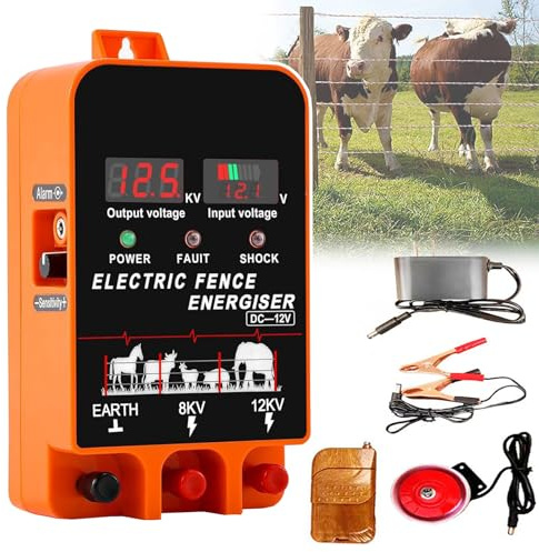 StröMföRsöRjning FöR ElstäNgsel, 4,7 Joule HöGspäNningspulsregulator (0,2 Sekunder), IngåNg 12v / UtgåNg 12kv, Med Larmfunktion, FöR NöTkreatur, FåR, HäStar, Grisar,20km