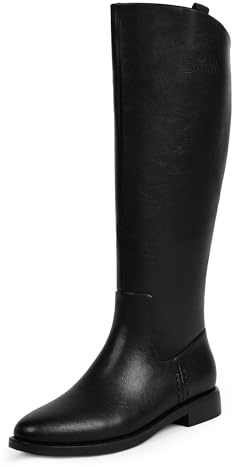 Modatope Knee High Boots Women Black Low Chunky Block Heel Rounded Toe Riding Boot Flat Fall Winter Tall Boot with Back Zipper Size 8