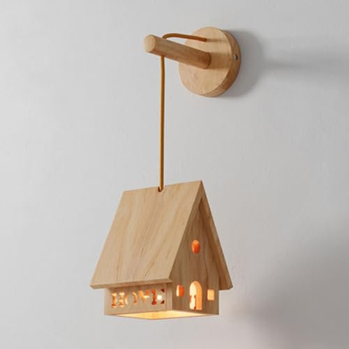 Lámpara de pared de cabaña de troncos para habitación para niños, apliques de pared de cabecera de madera, enchufe E27, luz de pared ajustable de altura, luces de pared de diseño de dibujos animados,