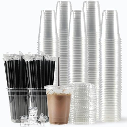 WUHUIXOZ 200 set -350ml Plastikbecher mit Deckel, verwendet für Eiskaffee, Milchshakes, Hochzeiten, Weihnachten, Partys und kalte Getränke