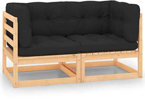 HaoChrymec Canapé d'angle Jardin, 2 Pièces en Pin Massif, Modulable avec Coussin Anthracite, Canapé Exterieur Terrasse, Banquette Exterieur, pour Jardin, Terrasse, Balcon, 70 x 70 x 67 cm
