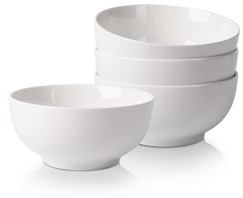 Garvee Bols à céréales et soupe en porcelaine – Lot de 4, 590 ml, grand capacité – Pour petit-déjeuner, dessert, snack – Vaisselle professionnelle restauration, blanc