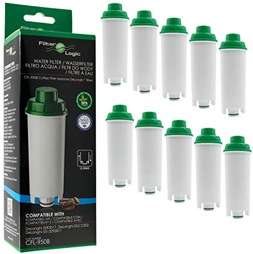 FilterLogic CFL-950B | 10 Pack - Water Filter Softener Compatible with Delonghi DLS C002 DLSC002 Filter Cartridge for Coffee Maker Machines