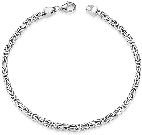 MATERIA Königskette 925 Silber Herren Armband 3mm diamantiert rhodiniert deutsche Fertigung #SA-36, Länge:19 cm