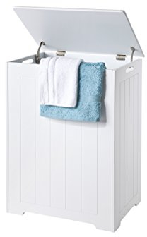 Chester Large Laundry Bin Bathroom Storage, hinged, stay position lid, Scandinavian Inspired, White, Wooden and Freestanding – by Elegant Brands