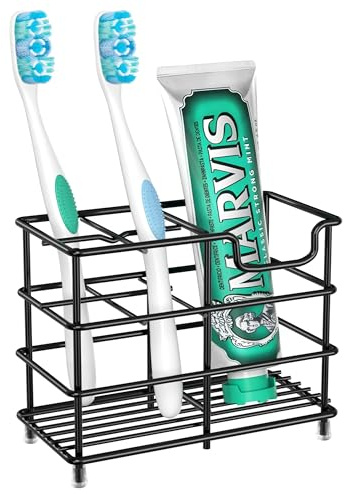 HBlife Toothbrush Holders for Bathroom, 5 Slots Black Stainless Steel Bathroom Accessories Organizer for Small Spaces