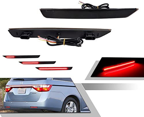 GTINTHEBOX for 2011 2012 2013 2014 2015 2016 2017 Honda Odyssey LED Rear Fog Bumper Reflector Brake Tail Sequential Flash Signal Lights Lamp Smoked Lens 33505TK8A01,33555TK8A01
