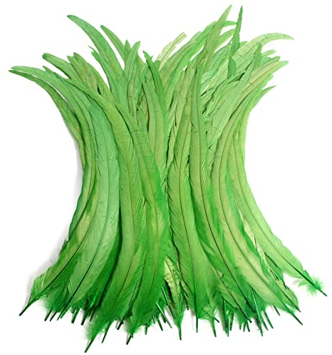 THARAHT 50PCS Rooster Coque Tail Feathers Bulk Natural 12-14Inch 30-35cm for Crafting Wedding Fly Tying Feather Party Performances DIY Decoration Rooster Tail Feather,Green