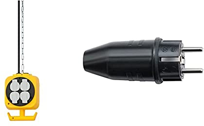 Brennenstuhl Pendel Stromverteiler/Hängeverteiler mit 2 x 4 Schutzkontakt-Steckdosen (Made in Germany) & Schutzkontakt-Gummistecker 230V/16A IP44