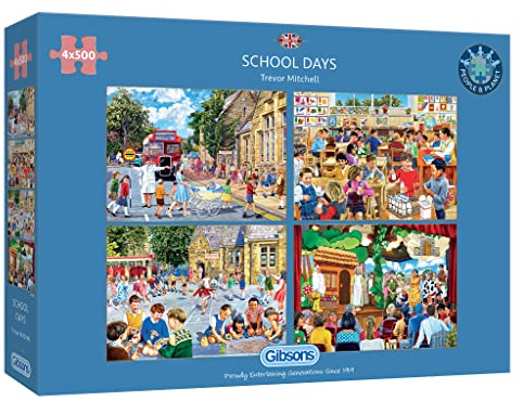 Gibsons School Days | 4 x 500 Piece Jigsaw Puzzles | Multi-Box Jigsaw | Sustainable Puzzle for Adults | Premium 100% Recycled Board | Great Gift for Adults | Gibsons Games