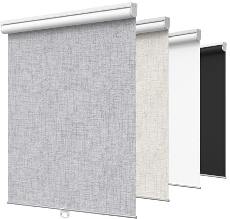 GENIMO 100% Blackout Roller Window Shades, Window Blinds Cordless with Thermal Insulated, UV Protection Fabric, Mini French Door Blinds for Home, Bedroom, Office, Grey, 35 W X 72 H