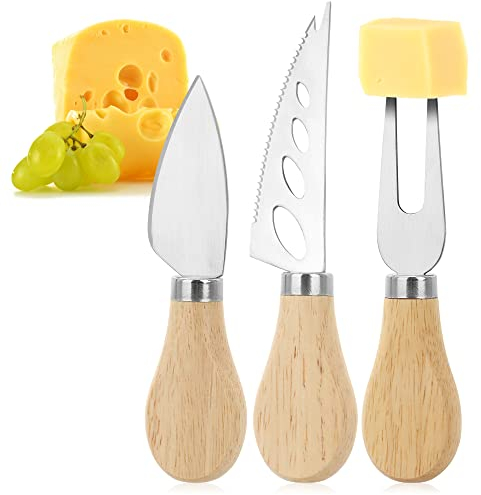 Set di 3 coltelli da formaggio Robin Goods® per due diversi tipi di formaggio: coltello per formaggio morbido e coltello per formaggio duro con forchetta per formaggio da fissare (Set - 3 pezzi)