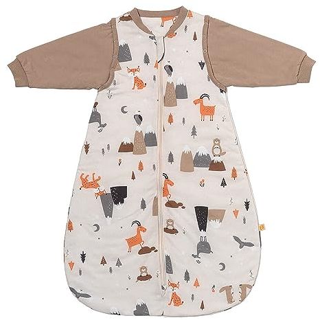 schlummersack Schlafsack Baby ganzjährig 80 cm Bergtiere | Babyschlafsack mit Ärmel abnehmbar 2.5 Tog Baby Schlafsack ganzjährig | Ganzjahres Schlafsack Baby Baumwolle