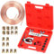 Swpeet 30Pcs in Set Copper Coated Brake Line Kit, Brake Line with Flaring Tool Kit, Includes 16 Fittings and 4 Unions, Flaring Tool Set for Single and Double Flares with 5 Adapters and Tube Cutter
