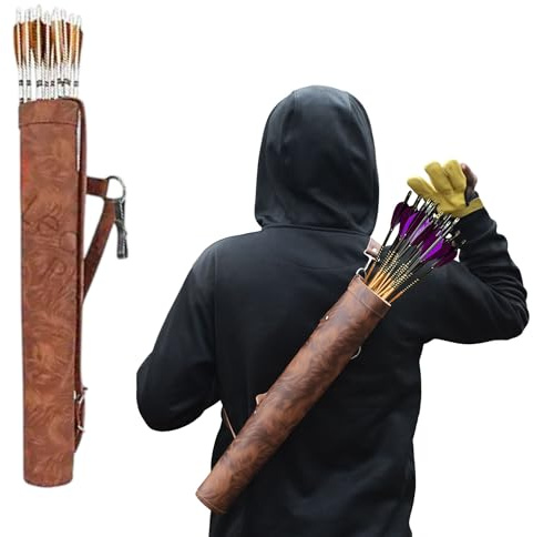 Leather Pro Impact Carquois de flèche | Carquois de dos traditionnels | Carquois en cuir léger et confortable | avec sangles réglables pour la chasse et les sports de tir à l'arc