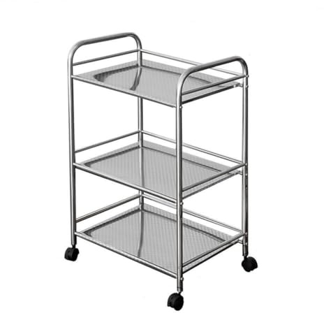 Multibao Stainless Steel 3/4 Tier Trolley Cart Wheels Utility Shelf Storage Rack Kitchen Cart Serving Salon BBQ For Hotels Restaurants (60 * 32 * 76cm 3 Tier)