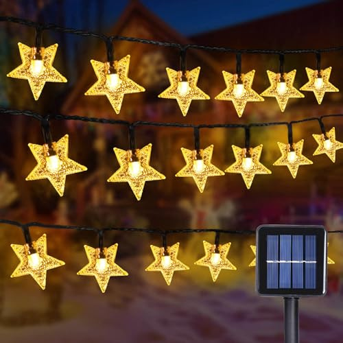 GHONLZIN LED Solari Luci Stringa, 12M Stelle Luce Catene, 100 LEDs 8 Modalità Impermeabile Luci di Natale Interni Esterni per Decorazioni Natalizie, Giardino, Camera da Letto