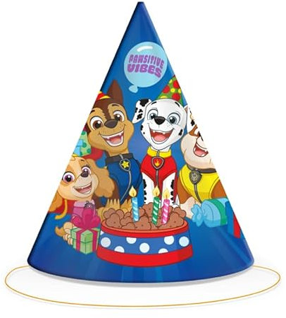 BeenSmile, Lot de 6 chapeaux d'anniversaire Paw Patrol en carton, décoration d'anniversaire pour enfants, décoration de fête pour enfant