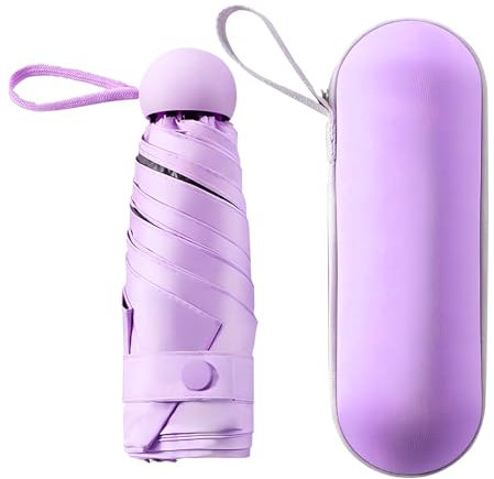 OXTXO Pocket Umbrella for Women – Mini Travel Umbrella with Capsule Case, Windproof 8 Ribs, UPF 50+ Sun Protection, Small Folding Umbrella for Purse, Lightweight for Rain and Sun (Purple)