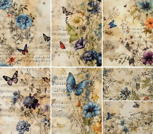 Blommig musik decoupage rispapper, 8 x 10,5 tum - Scrapbooking hantverkskort