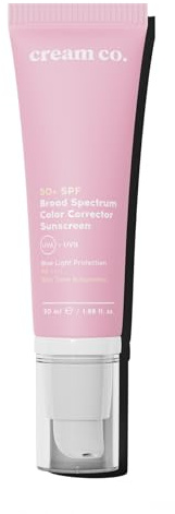 cream co. Broad Spectrum Color Corrector Sonnencreme Gesicht 50+ LSF mit Hyaluron & Niacinamid (Vitamin B3), Vegan UVA/UVB Sunscreen SPF 50+, Feuchtigkeitsspendend & Gleicht den Hautton aus, 50 ml