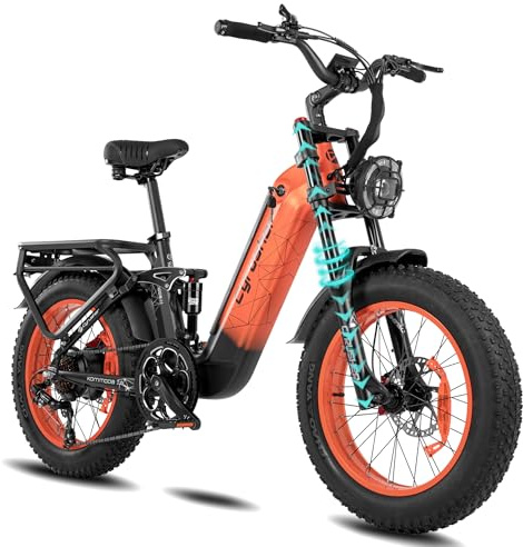 Extrbici Vélo Électrique en Aluminium Kommoda3.0 20Pouces, 250W 25km/h 48V 20Ah 120km, Suspension à Air, Freins à Disque Doubles, Shi-Mano 7 Vitesses, Orange