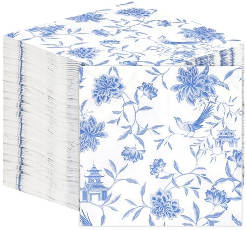 Table Kind 100 x Großpackung, weiche, recycelte, blaue Chinoiserie-Papierservietten, Einweg-Partyservietten für Geburtstage, Hochzeiten, Alltagsgeschirr, Catering, hergestellt in der EU, 2-lagig, 33cm