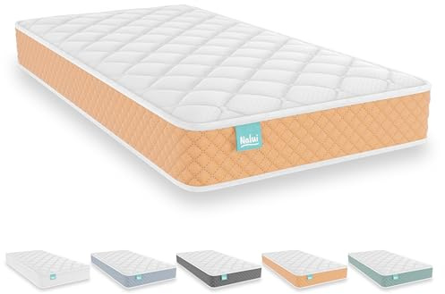 Nalui - Colchón Cuna Viscoelástico 120 x 60 cm Baby One Núcleo HR Adapt Foam, Tejido 3D Transpirable y Tejido Strech Hipoalergénico, Certificado Oeko-Tex® | Hecho en España. Altura ±12cm, Melocotón