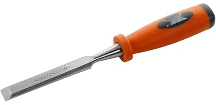 Formón 22 mm con mango plástico, ideal para labores de carpintería y trabajos de tallado en madera.