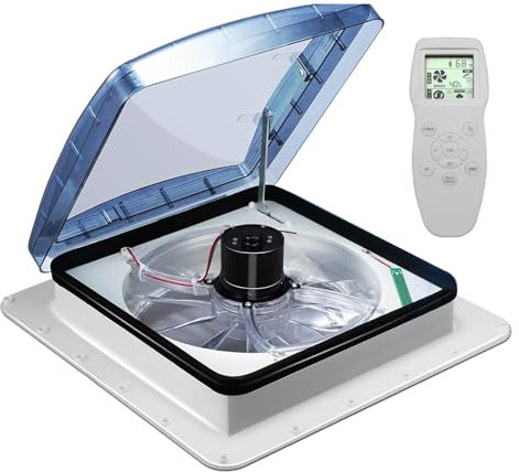 ZEEKYFOR Ventilador de Techo para Caravana de 12 V con Sensor de Lluvia, Reversible de 10 Velocidades con Control Remoto, Silencioso, eléctrico, para Baño, Sala de Estar, Cocina y Dormitorio,36x36cm