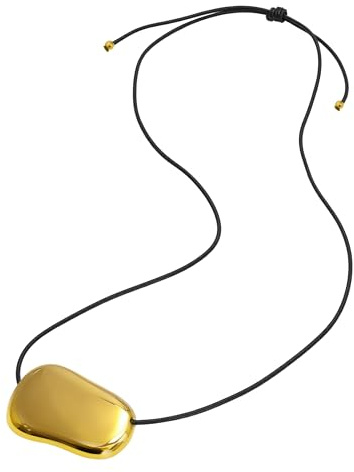 BBXBD 18K Chunky Gold Necklaces Long Pendant Necklace black necklace cord Gold Pendant Jewelry leather rope necklace bean necklace for women adjustable 26inch