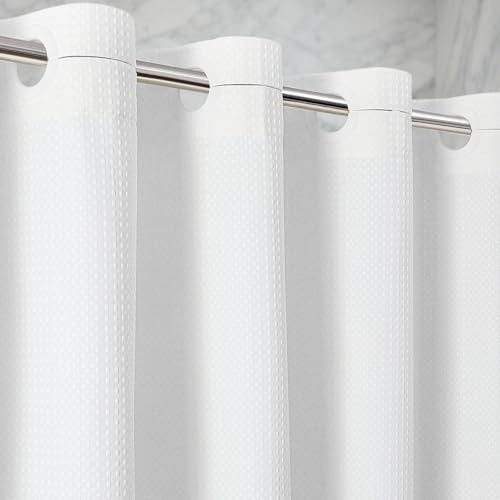 Zemyovia White Waterproof No Hooks Waffle Shower Curtain, 260GSM Heavy Duty Fabric, 180 x 190 cm, Luxury Hotel Spa Style for Bathroom, Machine Washable, with 10 Durable Split Grommets, Standard Size